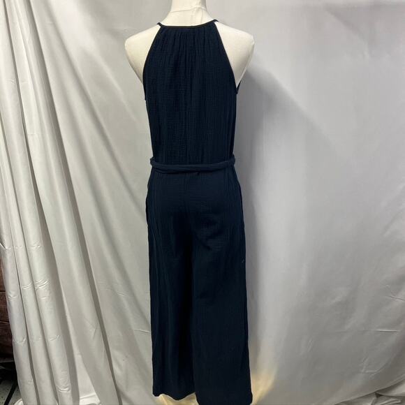 Gap V-neck Crinkle Cotton Jumpsuit Womens 00 Navy Blue New Spring Summer classic - Picture 8 of 13